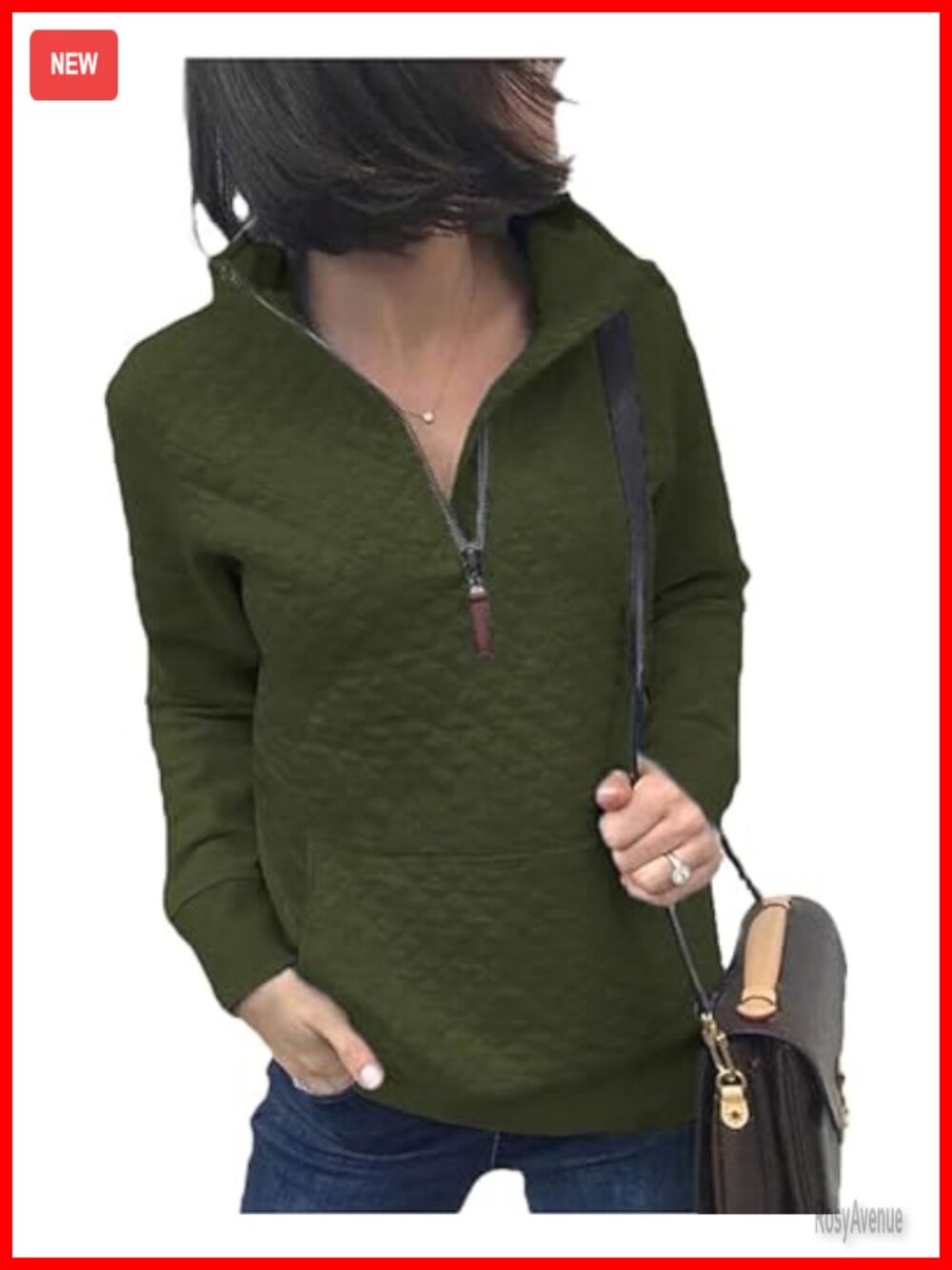 Quarter Zip Quilted Sweatshirt Pullover Women Relaxed Fit Kangaroo Pocket